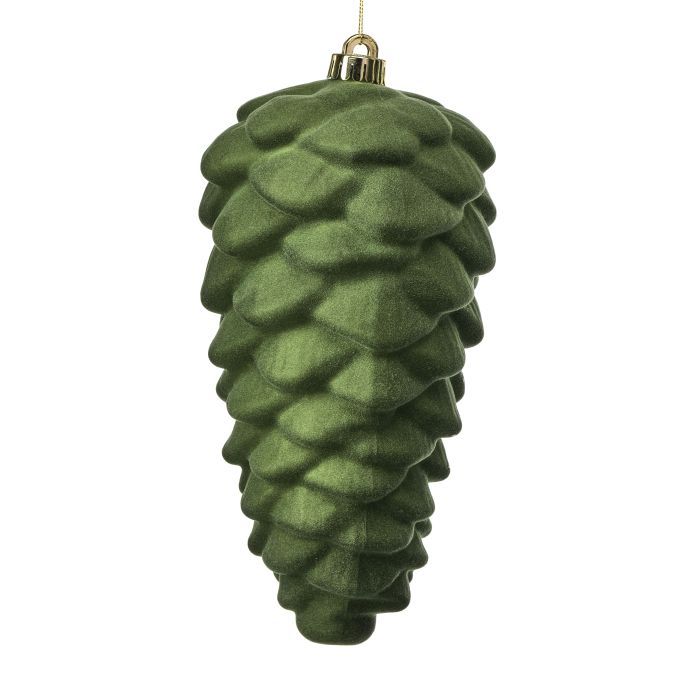 Flocked Pinecone Ornament - 10", Color: Green