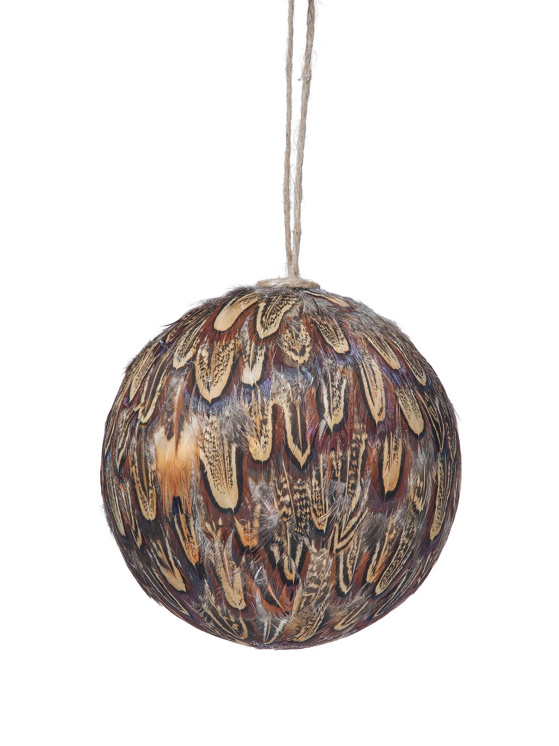 Quail Feather Ball Ornament - 5" - Brown