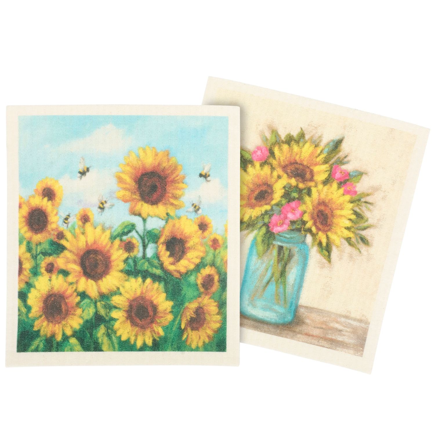 Swedish Dish Cloths - Sunflower Bees - Set of 2