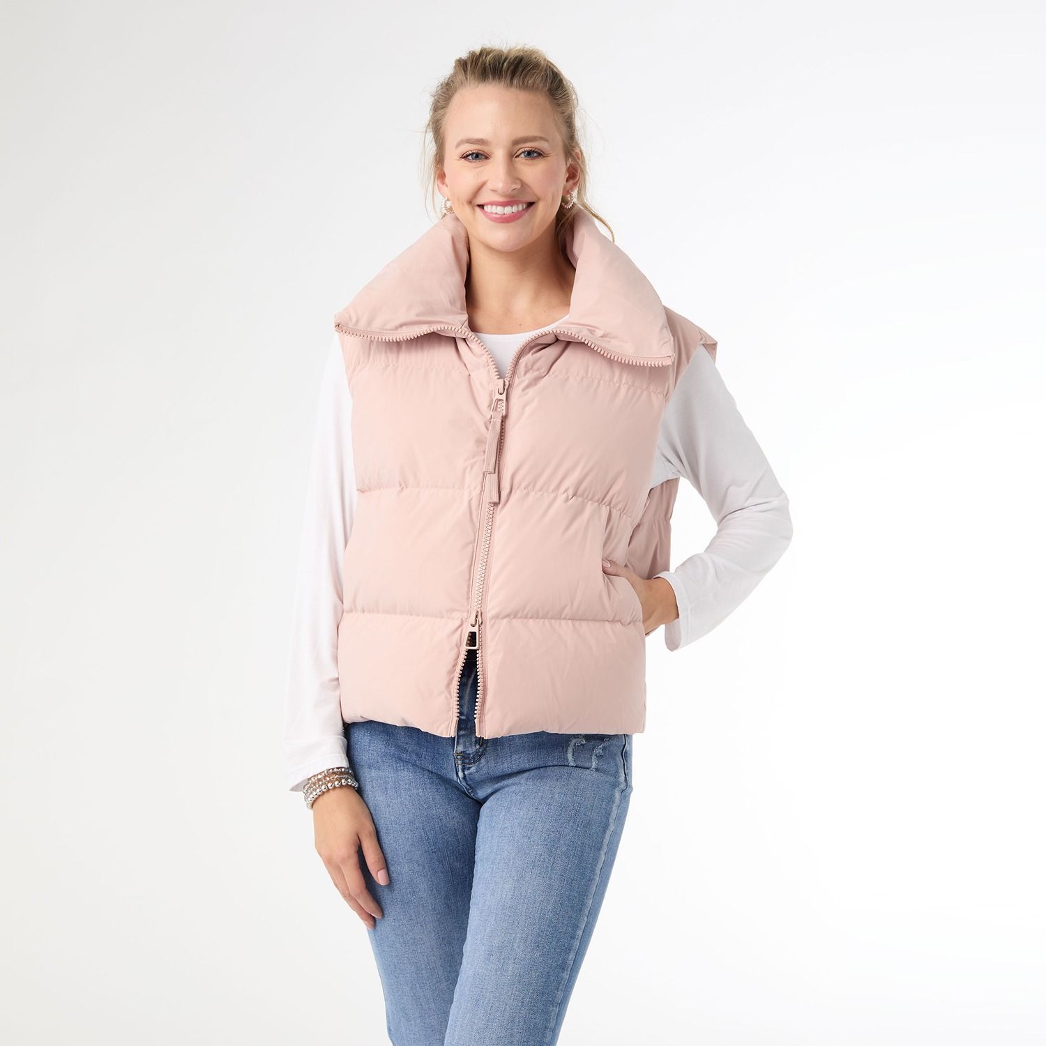Jessica Down Filled Vest w/ Duo Zipper, Color: Pink, Size: Small/Medium
