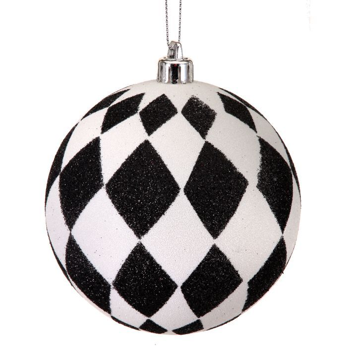 Harlequin Ball Ornament - 100mm - Black/White