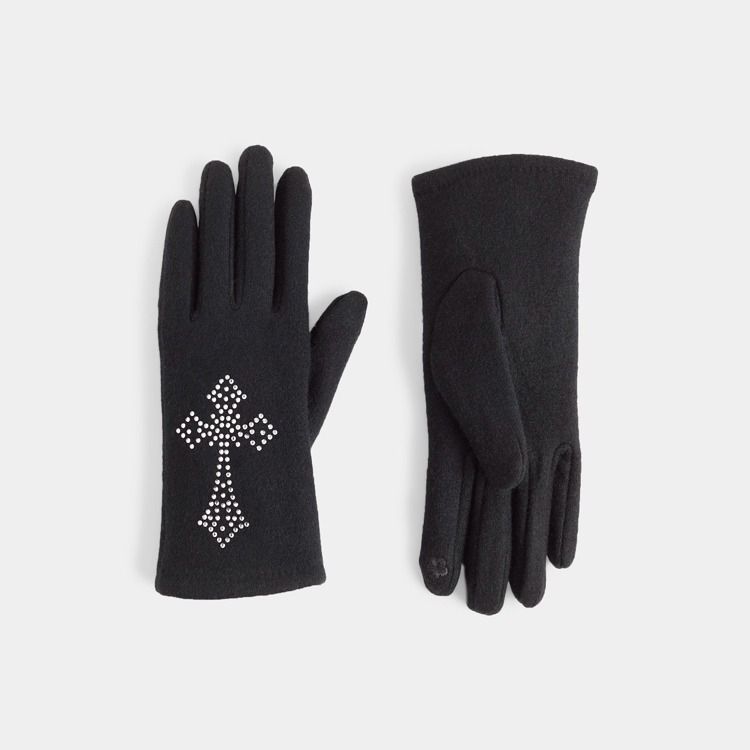 Dazzling Cross Touchscreen Gloves, Color: Black
