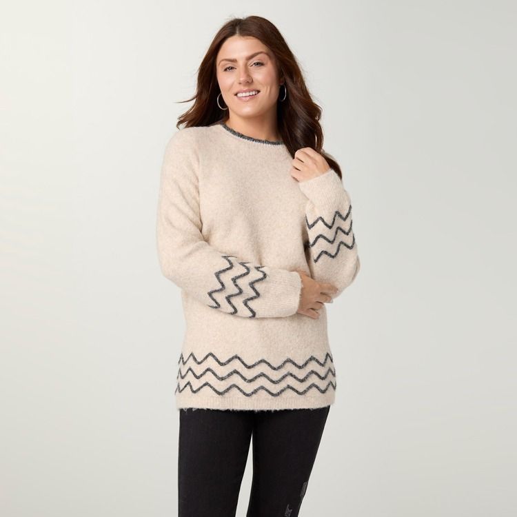 Gertie Tunic Sweater, Color: Oatmeal/Charcoal, Size: Small/Medium