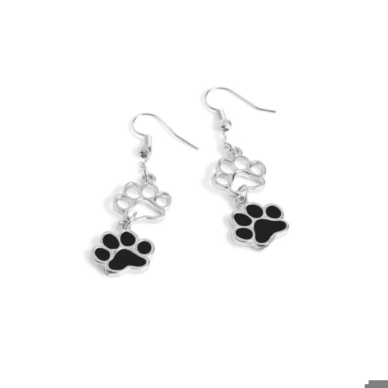 Whispers Dangling Paw Prints Earrings - Silver