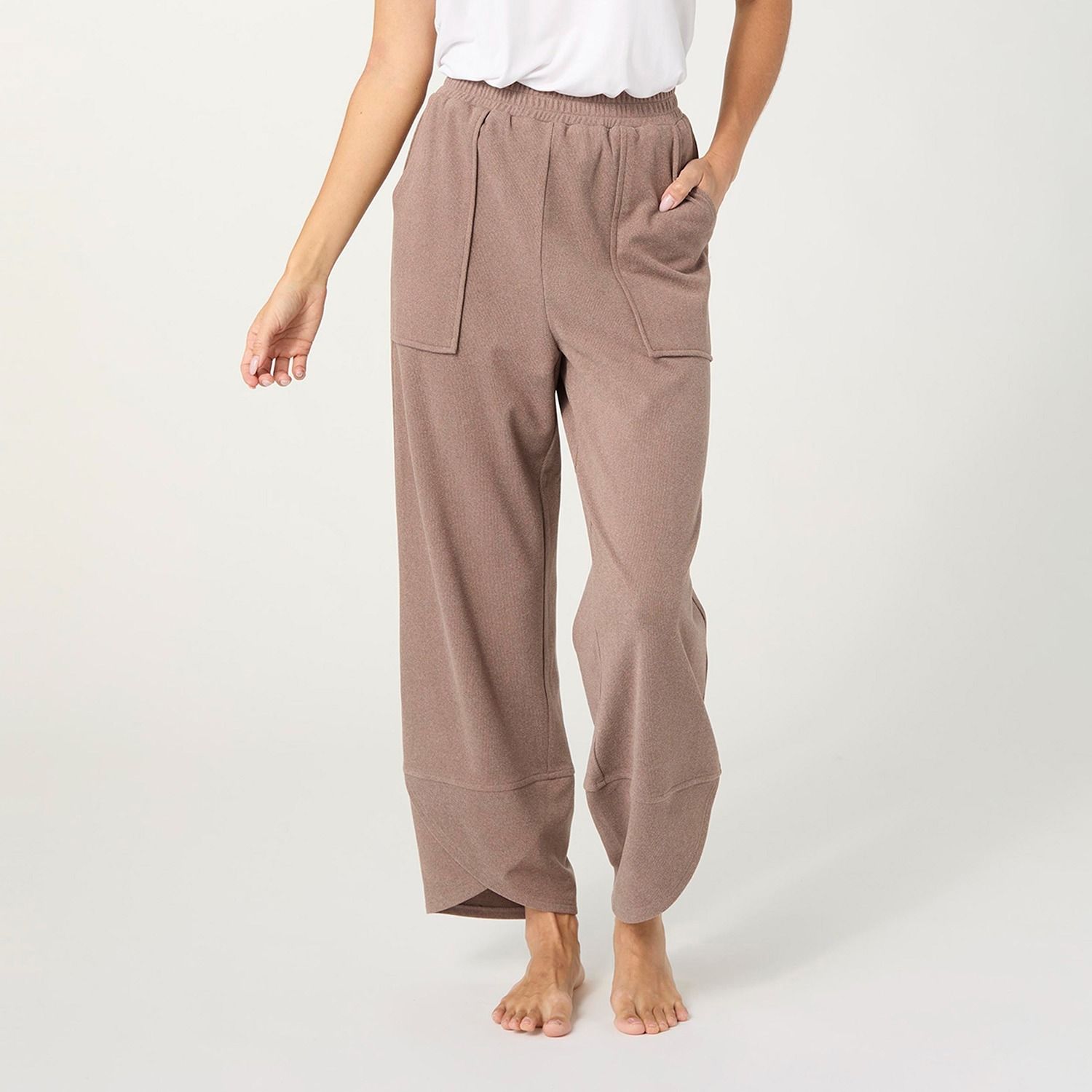 Weekend Brushed Scalloped Wide Leg Pants, Color: Hardwood, Size: Small/Medium