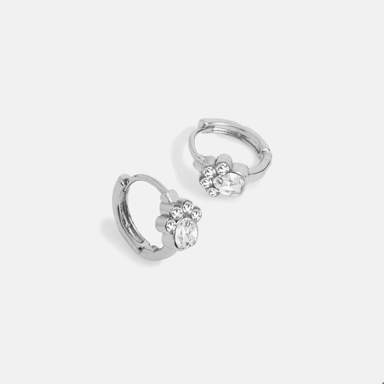 Whispers Glitz Paw Huggie Earrings - Silver