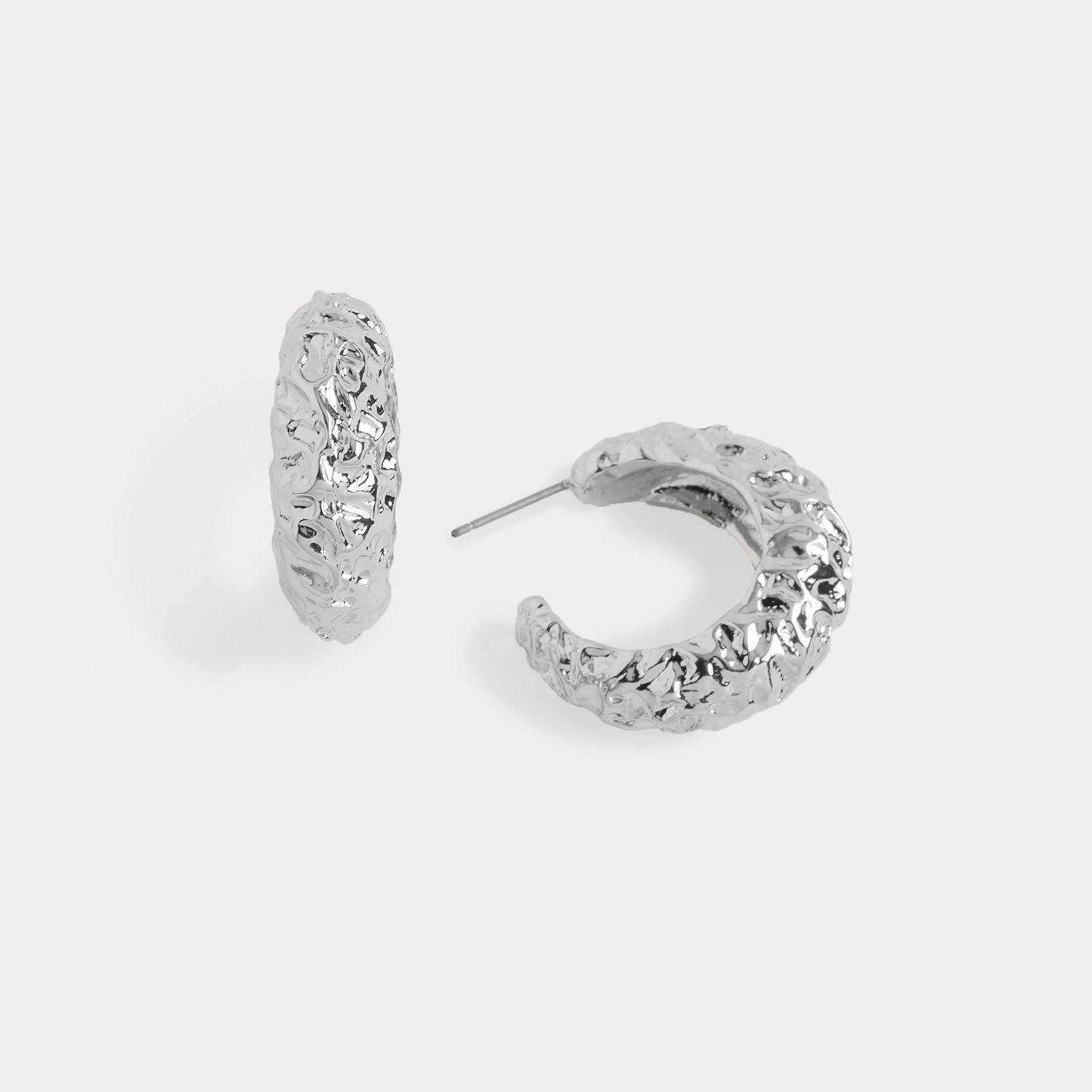 Whispers Rugged Hoop Earrings - Silver