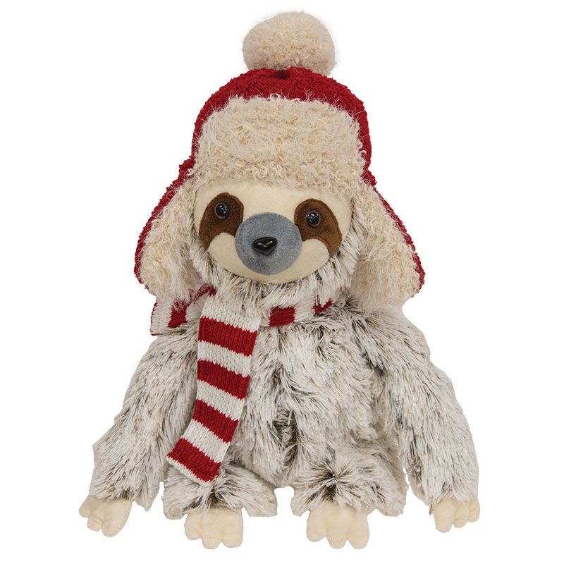 Fuzzy Sloth w/ Red Trapper Hat - 16"