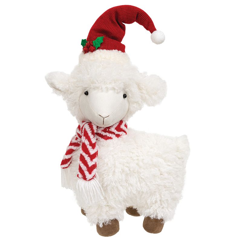Fuzzy Standing Sheep w/ Holly Hat - 22"