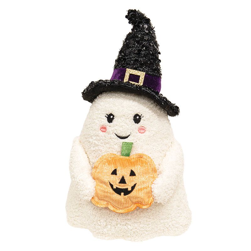 Witch Hat Sitting Ghost w/ Pumpkin - 11"