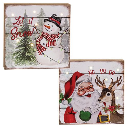 Retro Santa/Snowman Box Sign w/ LED Lights - 8" - 2 Styles - Sold Individually