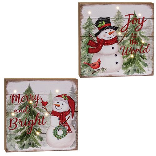 Snowman/Cardinal Box Sign w/ LED Lights - 2 Styles - Sold Individually