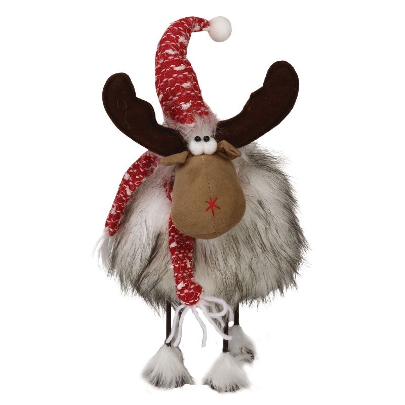 Furry Wobble Moose w/ Red Hat - 13"