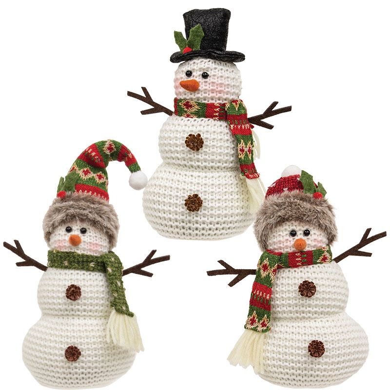 Green Nordic Knit Snowman Sitter - 14" - 3 Styles - Sold Individually