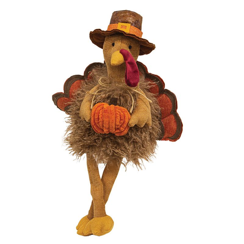 Dangle Leg Fluffy Turkey w/ Pumpkin - 20"