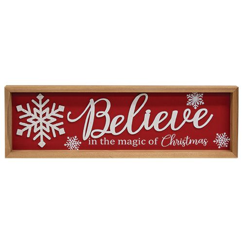 Believe Snowflake Sign - 6" X 19" - Red