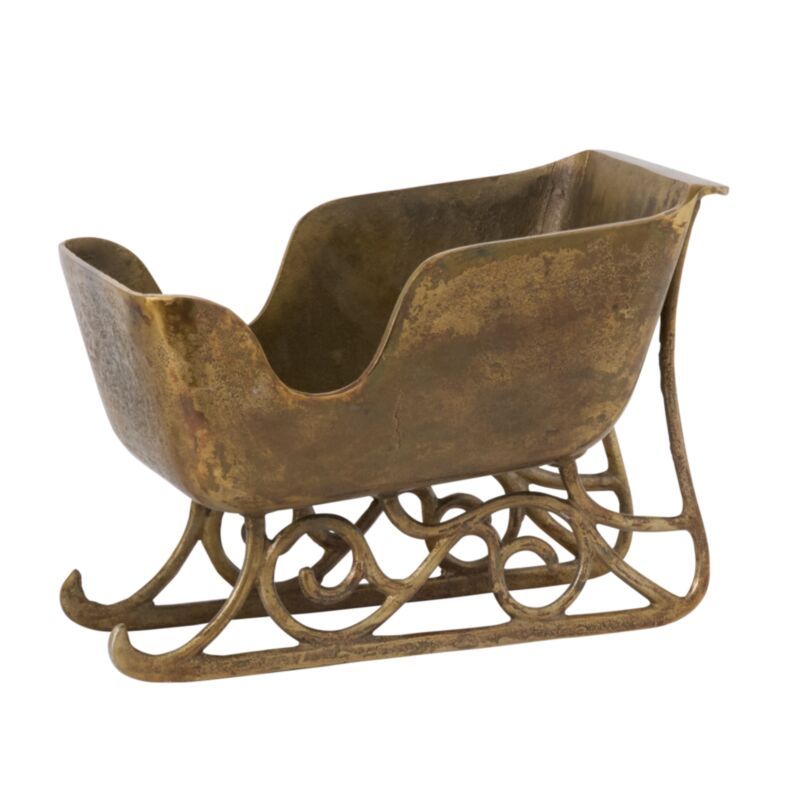 Vintage Sleigh Container - 17.5" X 9" X 12.5" - Antique Gold