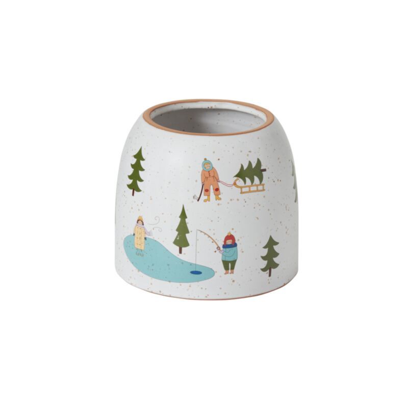 Winter Villagers Pot - 7.25" X 6.25"