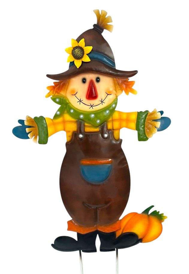 Garden Stake - Scarecrow w/Pumpkin - 38"X20" - Yellow/Brown