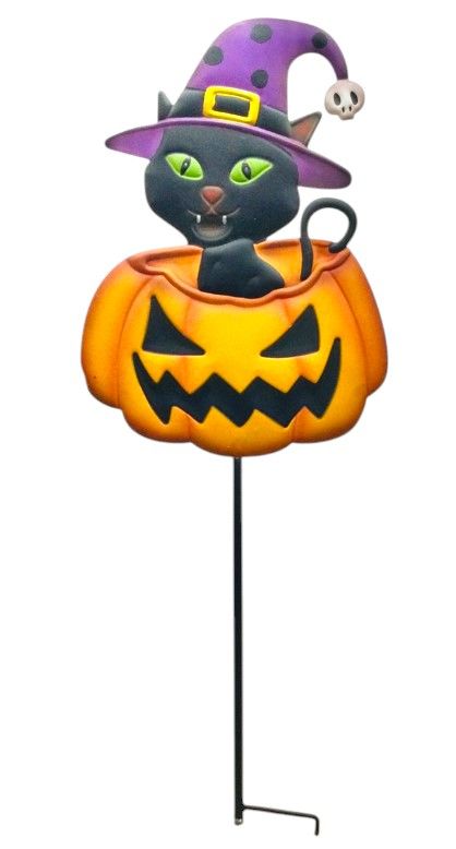 Garden Stake - Cat In Jack O' Lantern - 37" X 12"