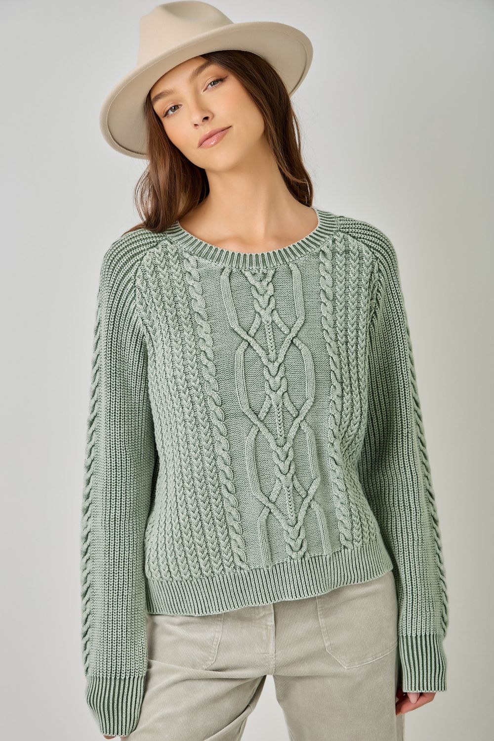 Sweater Washed Cable Knit, Color: Washed Sage, Size: Small