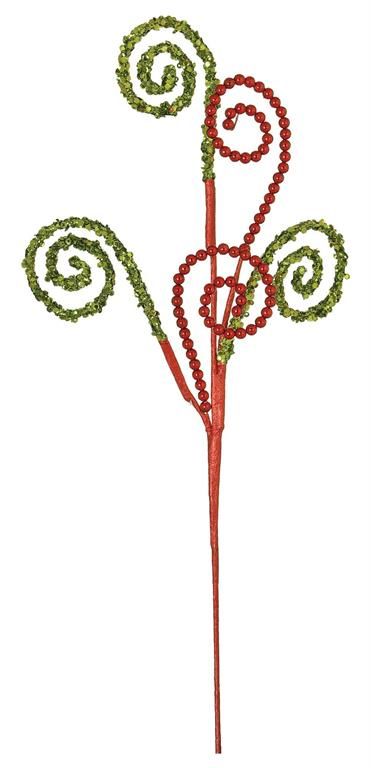 Sequin &amp; Bead Swirl Spray - 25" - Green/Red