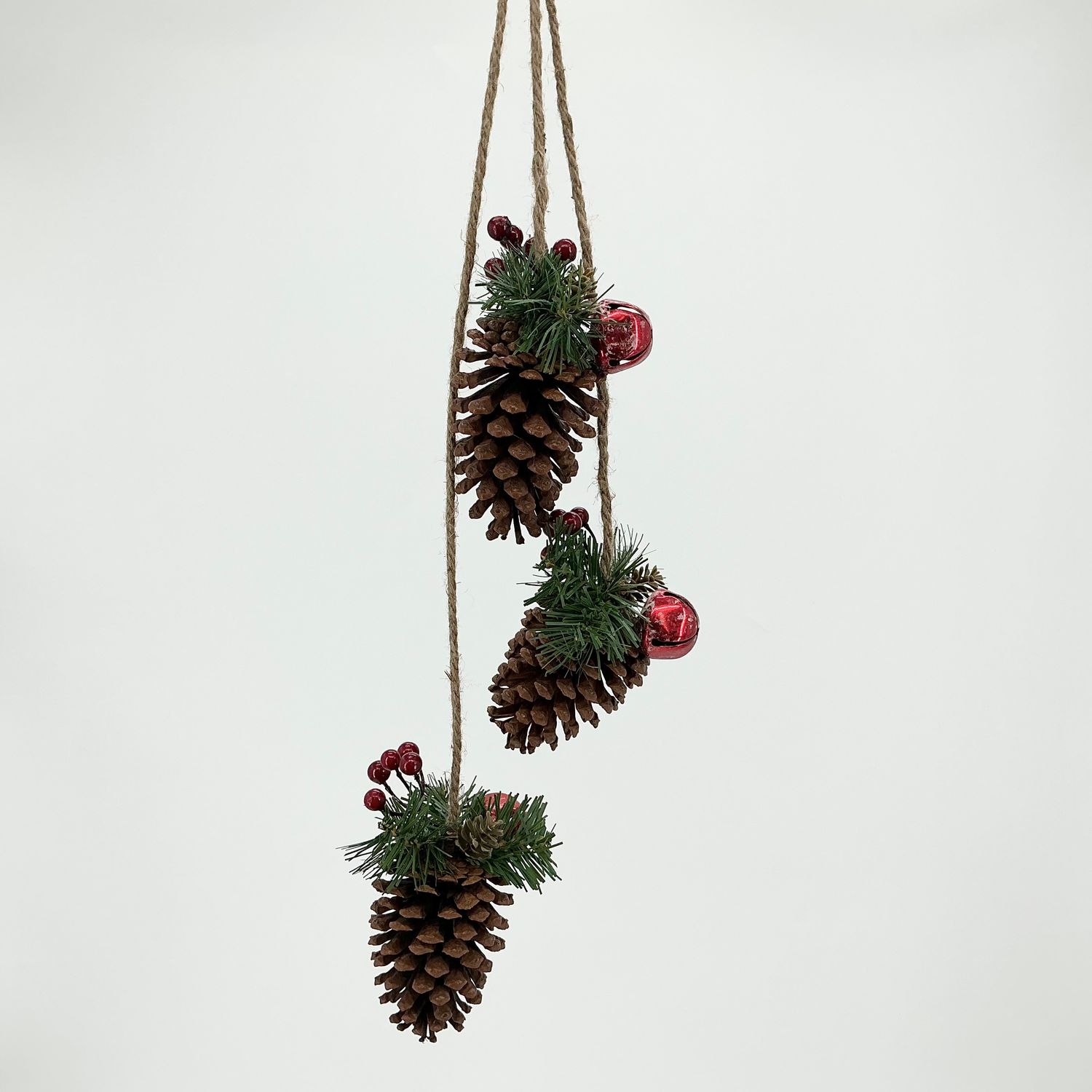 Hanging Pinecone w/ Pine &amp; Bell On Top - 28" - Brown