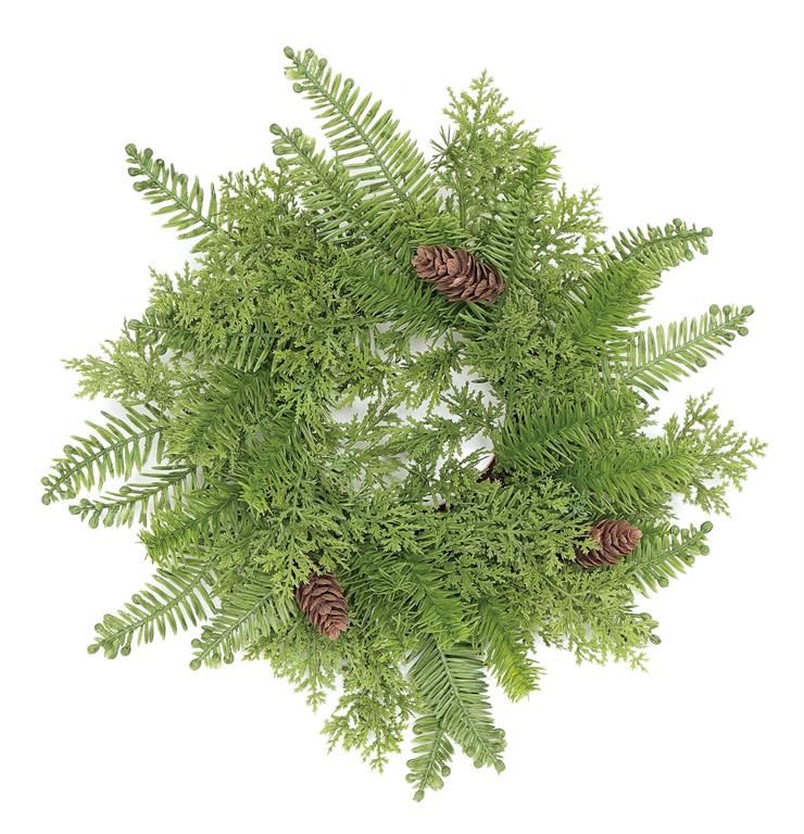 Mixed Cedar &amp; Hemlock Table Wreath w/ Cones - 14" - Green