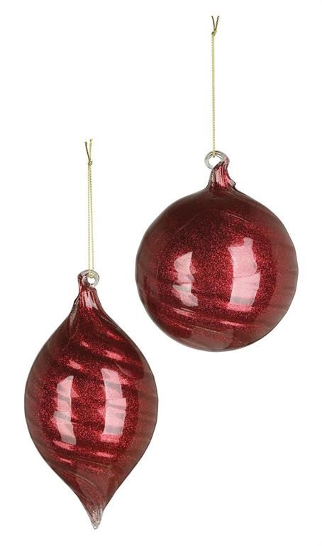 Glitter Swirl Ornament - 4", 5.5" - 2 Styles - Burgundy