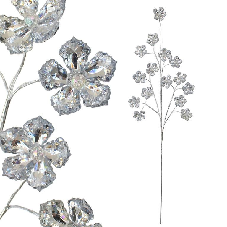 Flower Crystal Spray - 28", Color: Silver