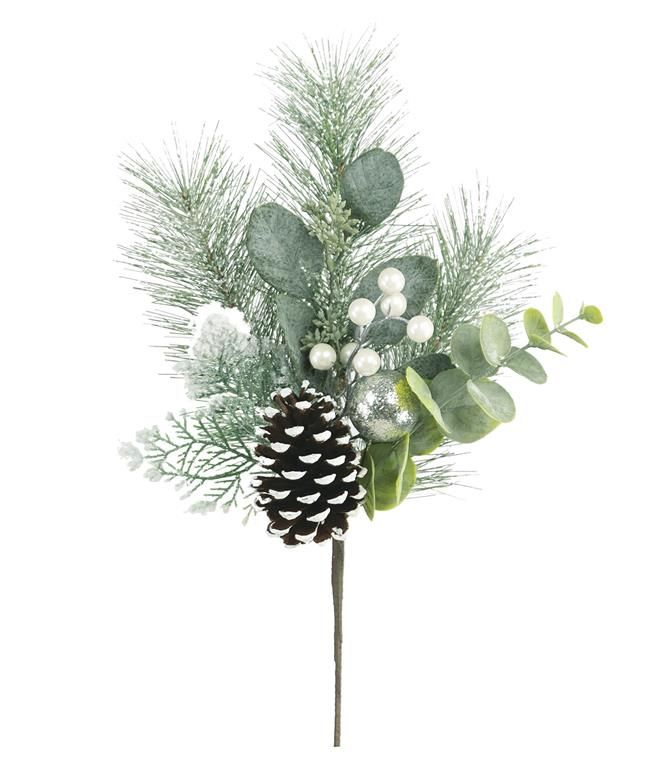 Winter Frosted Mixed Pine Pick - 16" - Frosted White