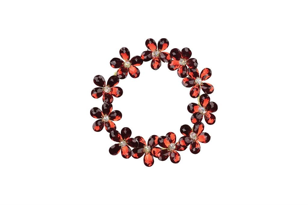Crystal Bead Candle Ring - 6.5", Color: Red