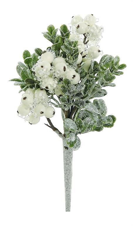 Iced Boxwood &amp; Berry Pick - 8" - Green/White
