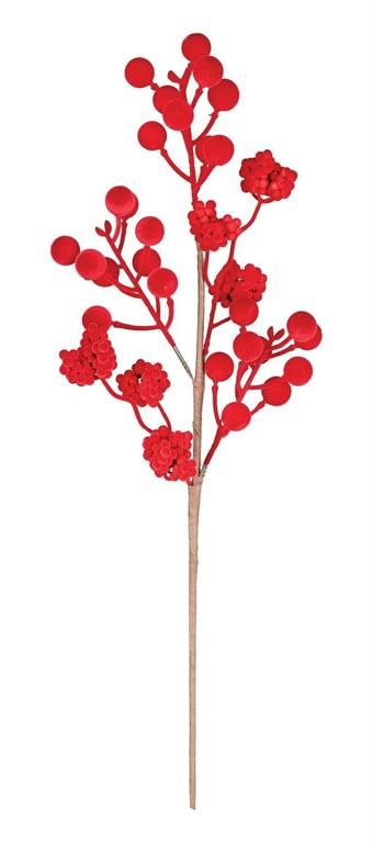 Flocked Berry Spray - 22" - Red
