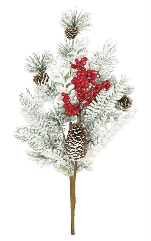 Snowed Pine w/ Berry &amp; Pinecone Pick - 18" - Red/Green
