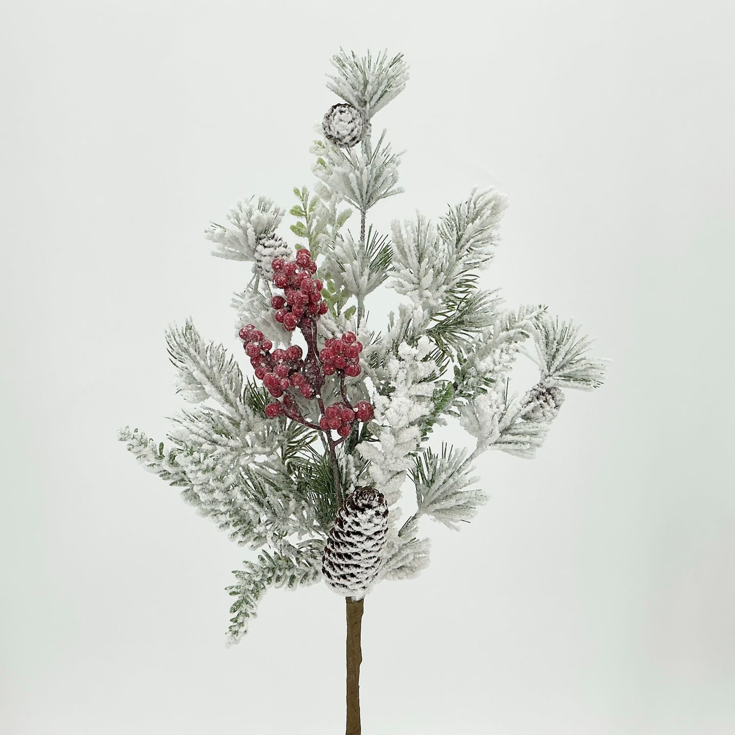 Snowed Pine w/ Berry &amp; Pinecone Pick - 18" - Red/Green