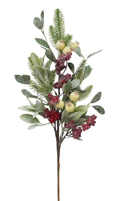 Mixed Berry Foliage &amp; Pine Spray - 28" - Red/Green/Cream