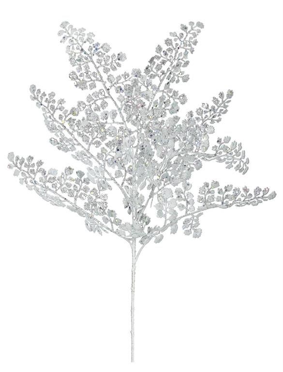 Laser Glittered Maidenhair Spray - 22" - Silver