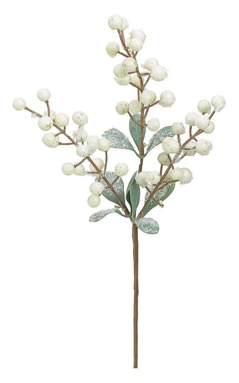 Snowed Berry w/ Leaves Pick - 16" - White/Green