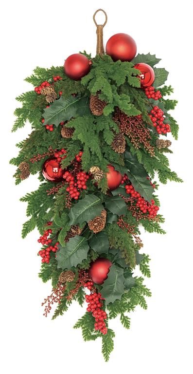 Pinecone Ball Berry Teardrop - 30" - Red/Green