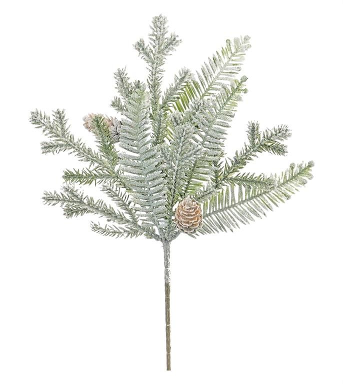 Hemlock Pine Pick w/ Cones - 12" - Frosted