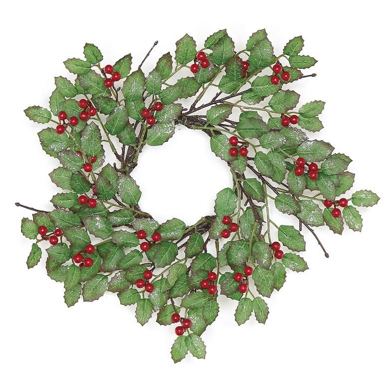 Holly Candle Ring w/ Berries - 13" - Green/Red