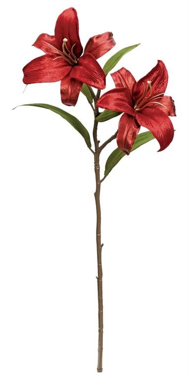 Glamour Velvet Lily Spray - 24", Color: Red