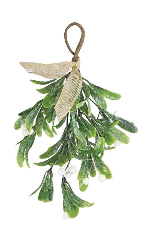 Frosted Mistletoe w/ White Berries Pick - 12" - Green/White