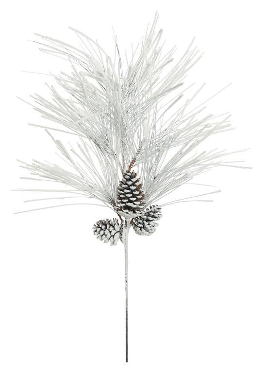Snow Long Needle Pine Spray w/ Cone &amp; Heavy Snow - 36"