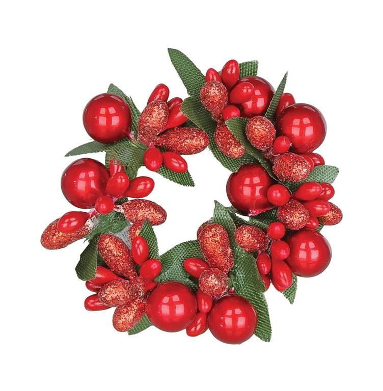 Mixed Berry Table Wreath - 2.3" - Red