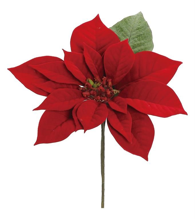 Velvet Poinsettia Pick - 10" - Red