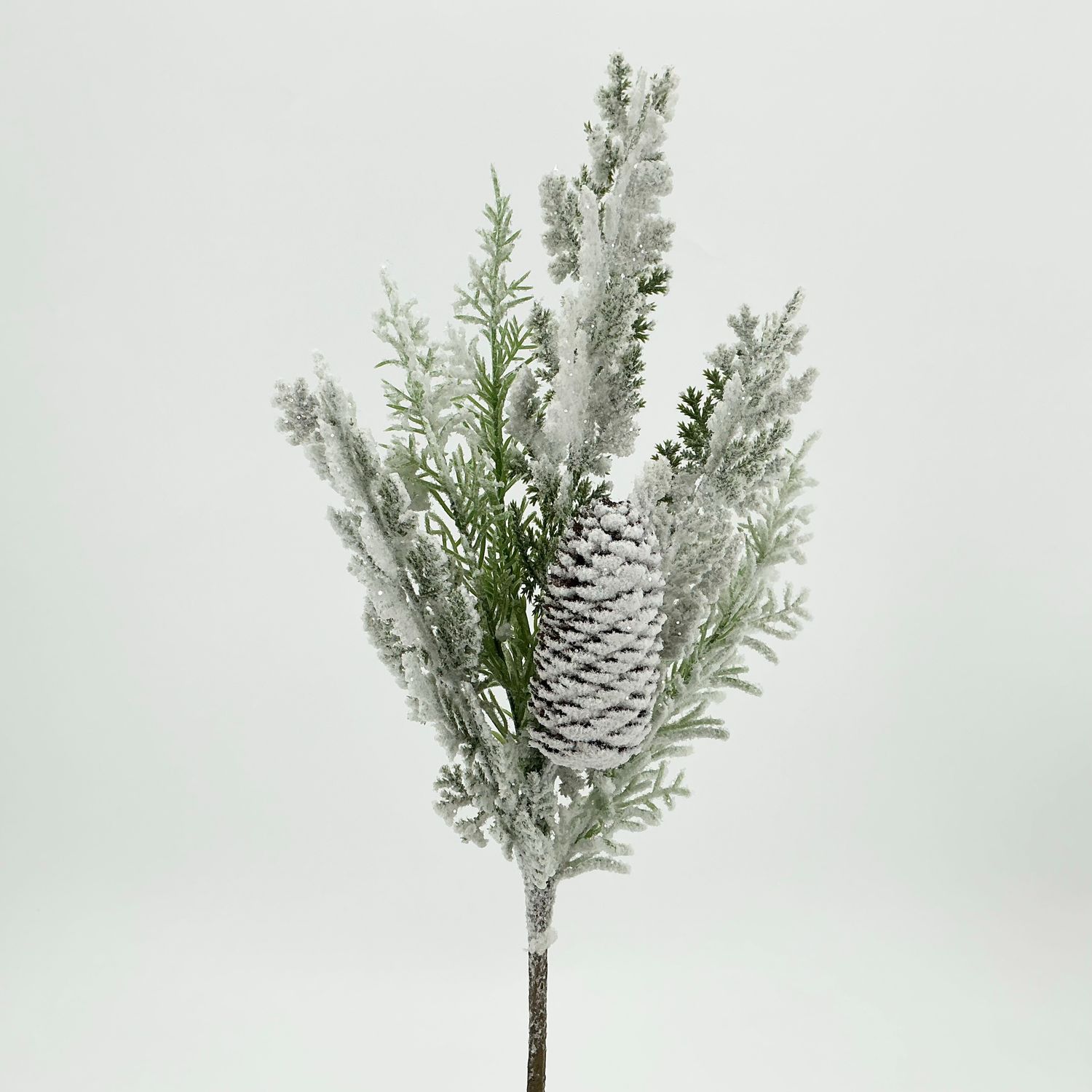 Snow Pine w/ Pinecone Pick - 18" - Green/White