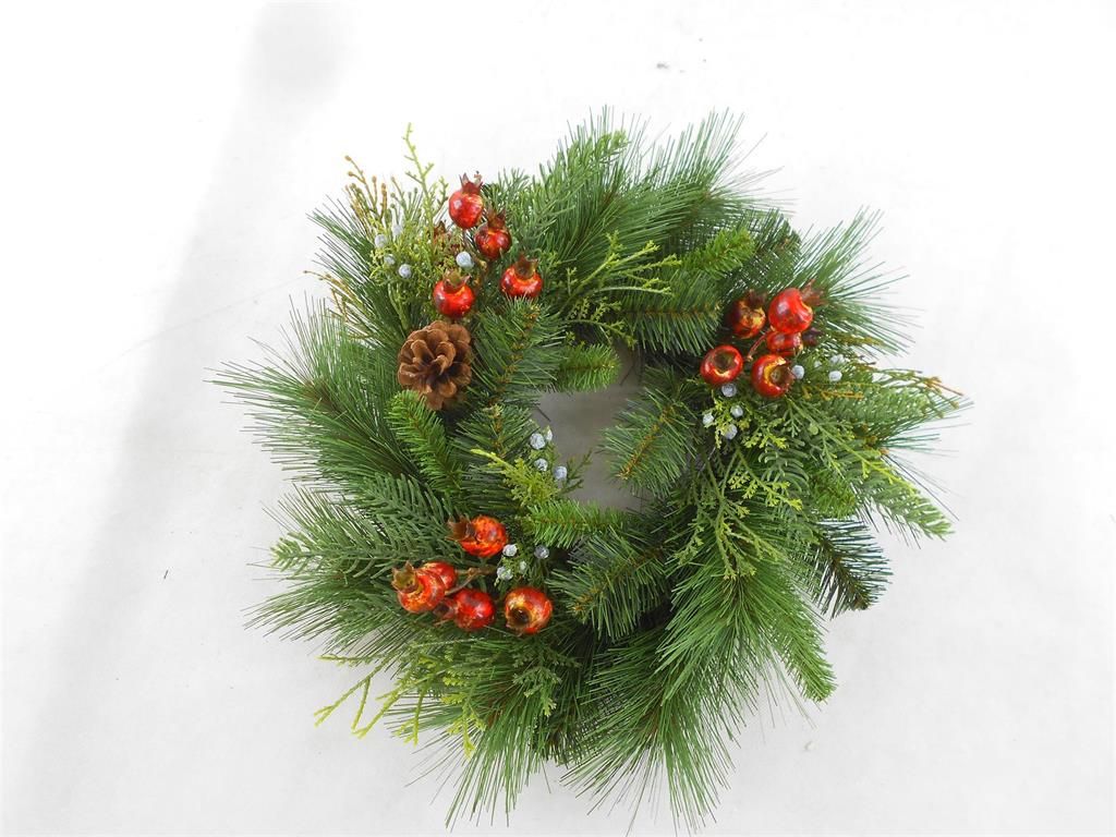 Mixed Pine &amp; Cedar Candle Ring w/ Berry - 12"