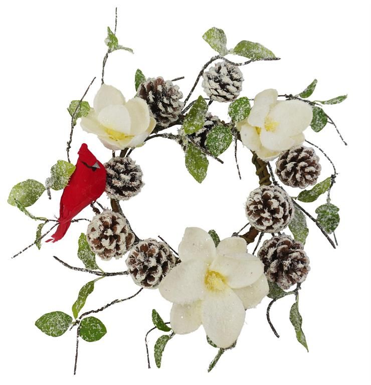 Magnolia Pinecone w/ Cardinal Table Wreath - 16"